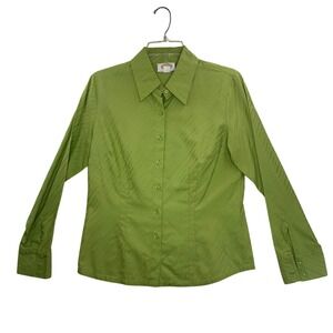 Talbots Women's Green Cotton Long Sleeve Button Down Shirt